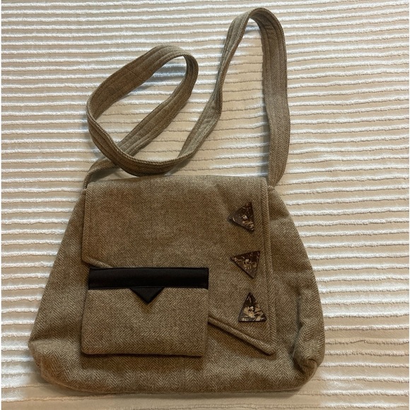 Tan Tweed Herringbone Bag/purse Envelope Fold With Matching Wallet NWOT‎ - Picture 1 of 16